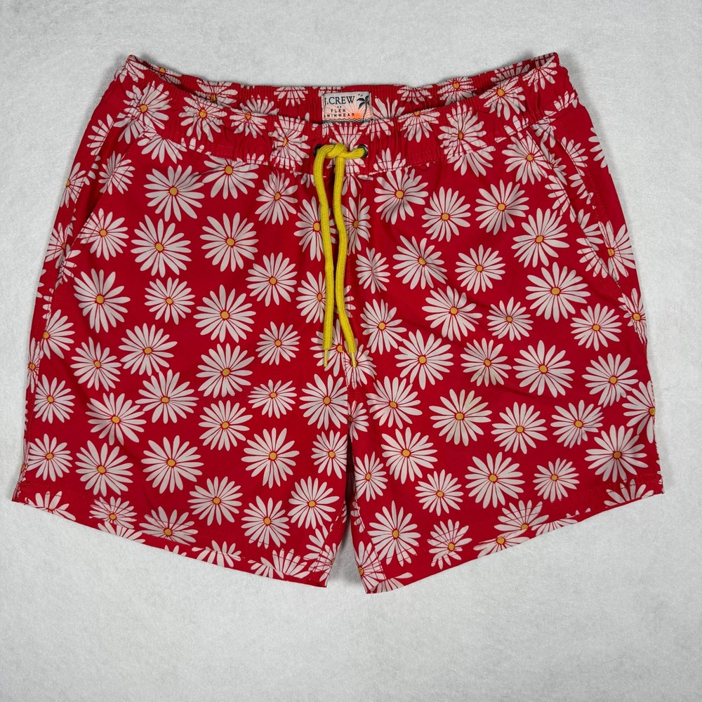 J. Crew Men's Flex Swimwear Daisy Print Swim Trunks Size Medium *Missing Liner*